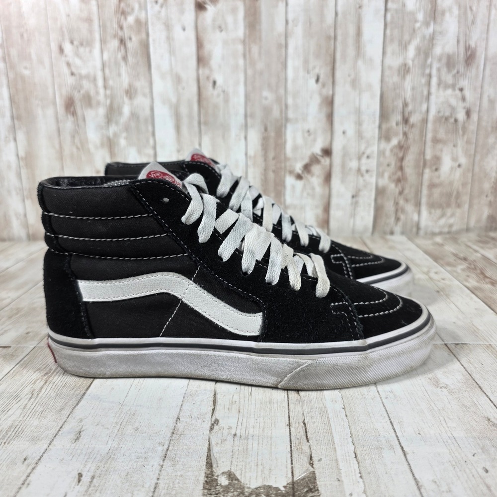 Vans Sk8-Hi High Top Sneakers Black White Suede Canvas Mens 5.5 Womens 7‎